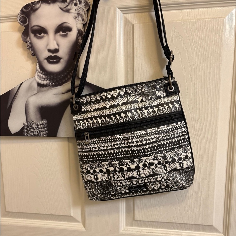 Sakroots Black,  White and Gray Crossbody Bag